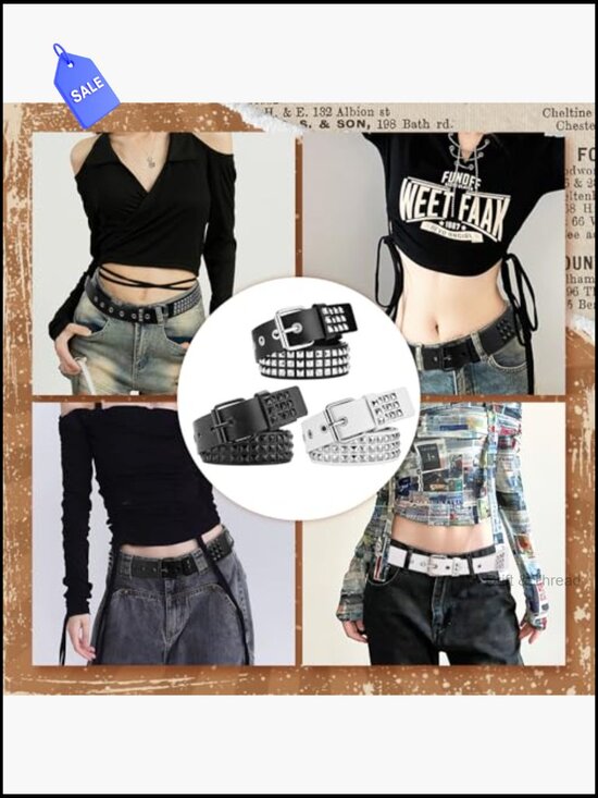 3-Pack Studded Gothic Punk Y2K Belts with Metal Pyramid Studs for Women Men